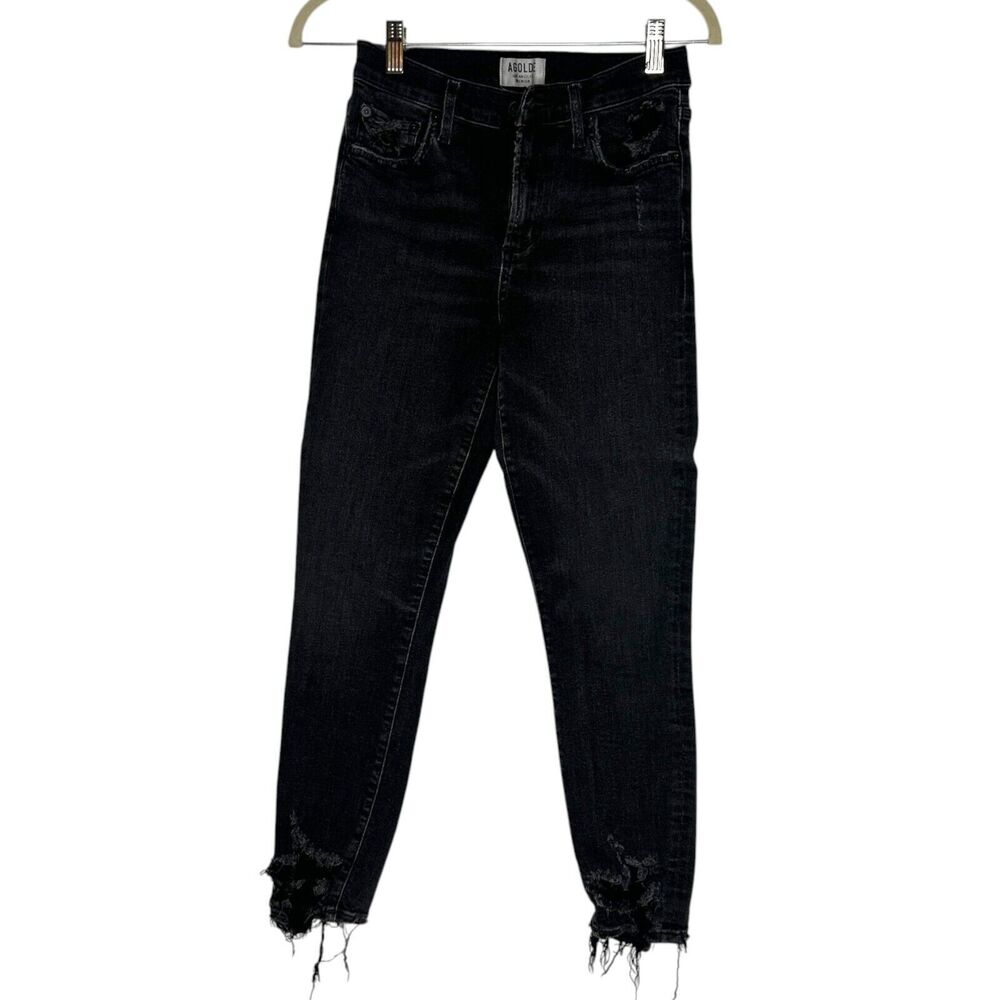 AGOLDE Sophie Crop‎ High Rise Black Denim Raw Hem Skinny Leg Jeans Size 28
